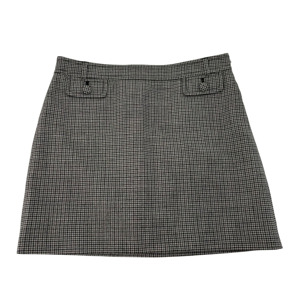 Banana Republic 100% Wool Houndstooth Mini Skirt Black White Size 2 A-Line